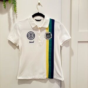 Tommy Hilfiger Champion League White Polo Brasil Women's Short Sleeve Size Small